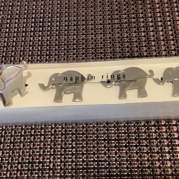 Elephant Napkin Rings Pier 1 Imports Trunk Raised Nickel-Plated Metal NOS - Picture 1 of 5